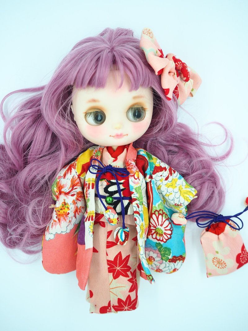 Cute middie blythe size kimono and haori - 公仔/玩偶 - 絲．絹 粉紅色