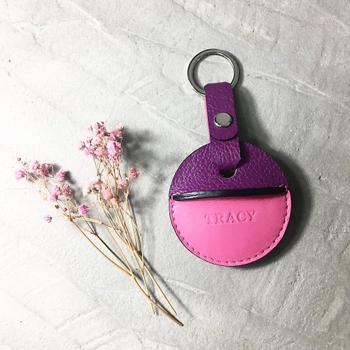 KAKU皮革設計 gogoro鑰匙皮套 鑰匙圈環款式 紫+粉紅客製化禮物