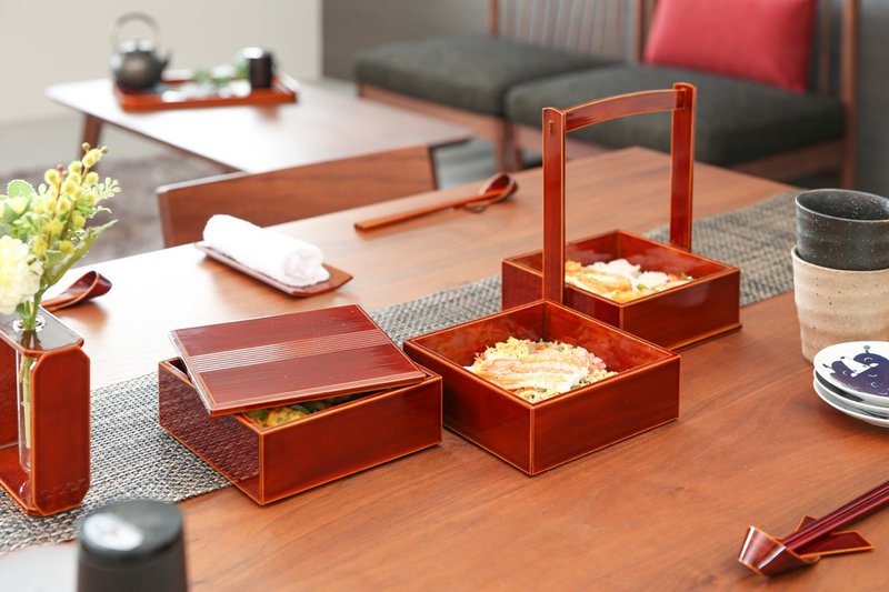 Fukuju lacquerware shop three-tier handmade heavy duty - Lunch Boxes - Wood Brown