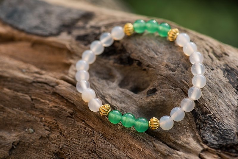 【Woody's Handmade】 and music. B paragraph. Tang Ling jade white agate single-layer bracelets. - Bracelets - Gemstone Green