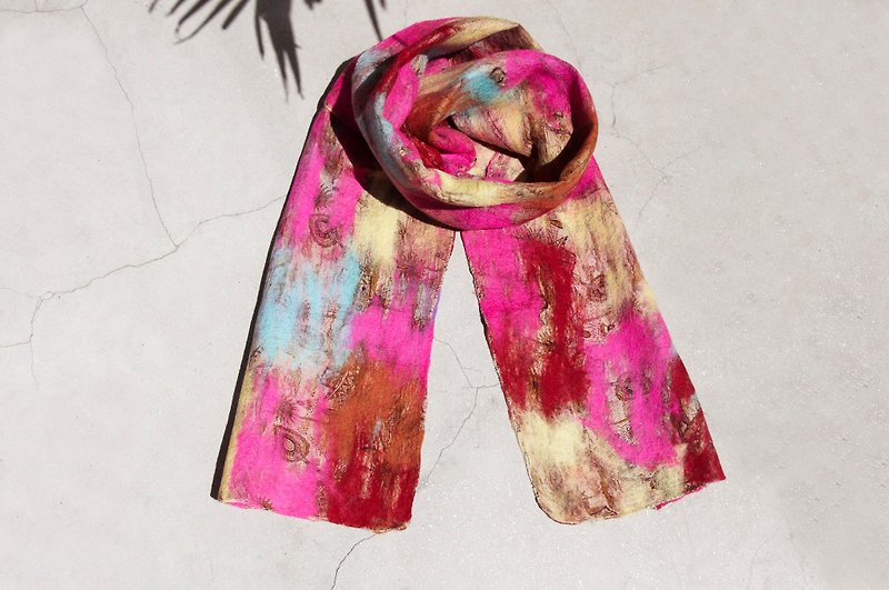Tanabata gift limited to a handmade wool felt scarf / wet felt scarf / watercolor art sense of scarf / wool gradient layer of scarf - colorful ice cream watercolor rendering color - Scarves - Wool Multicolor