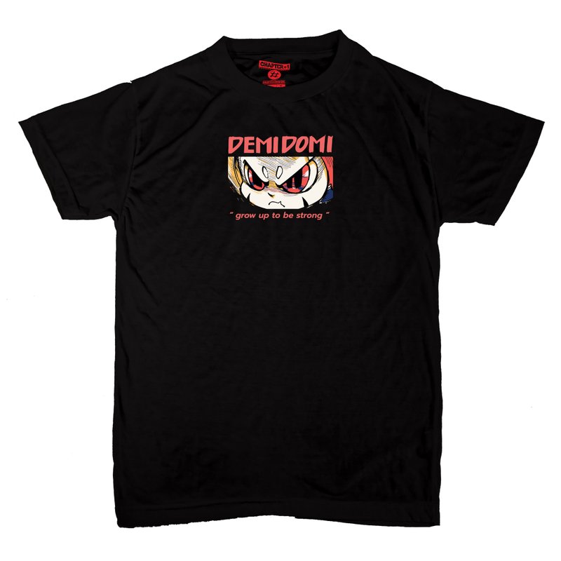 Black Grow up Strong Demidomi unisex men woman cotton mix Chapter One T-shirt - 男 T 恤 - 棉．麻 白色
