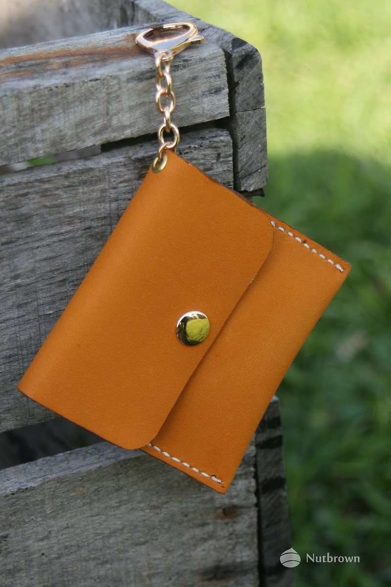 Handmade leather - square purse / key bag - camel - กระเป๋าใส่เหรียญ - หนังแท้ สีนำ้ตาล