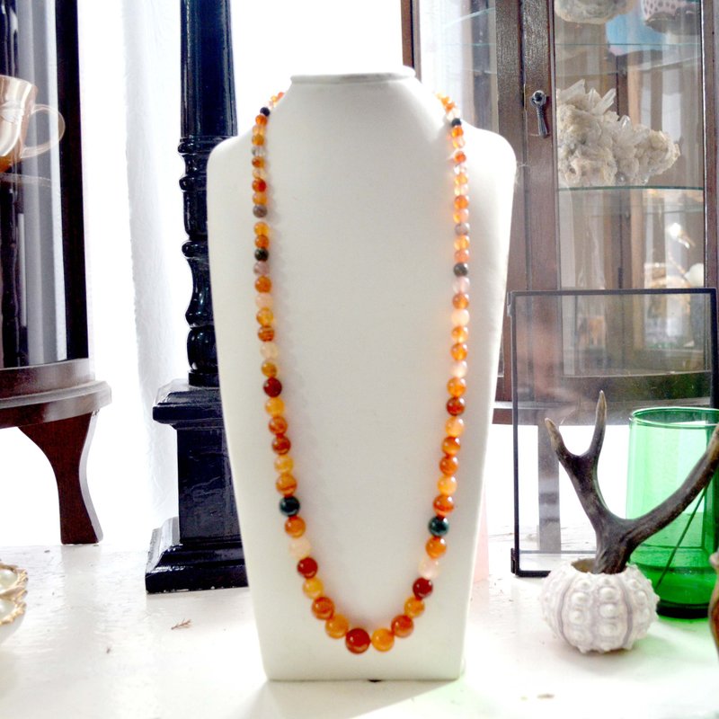 橙紅色漸變瑪瑙水晶銀扣項鏈 貴婦淑女 日本高級二手古著珠寶首飾 - 項鍊 - 其他材質 橘色