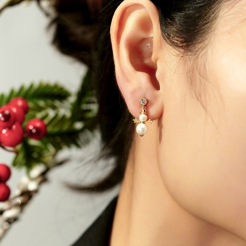 Light Jewelry | SnowMan Pearl Earrings - ต่างหู - เงินแท้ ขาว