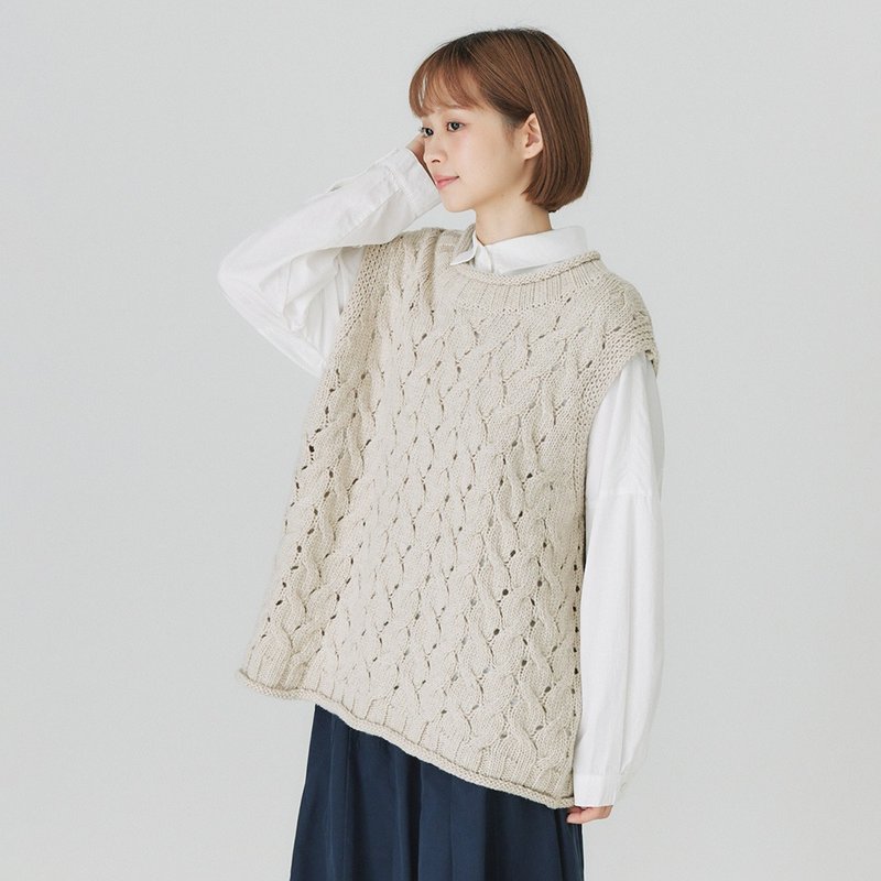 【Simply Yours】ロールエッジ編みベスト ホワイトF - ベスト - ウール ホワイト