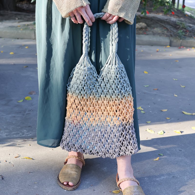 Mountain color hand-dyed woven tote bag/summer accessories/artisan hand rendering - อื่นๆ - ผ้าฝ้าย/ผ้าลินิน สีนำ้ตาล