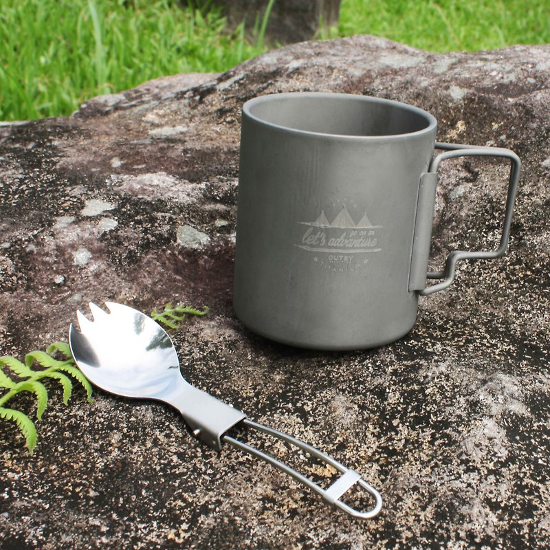 Goody Bag - Easy Uphill Group | Pure Titanium Double Insulation Cup with Titanium Cutlery Folding Fork - Camping Gear & Picnic Sets - Other Materials Silver