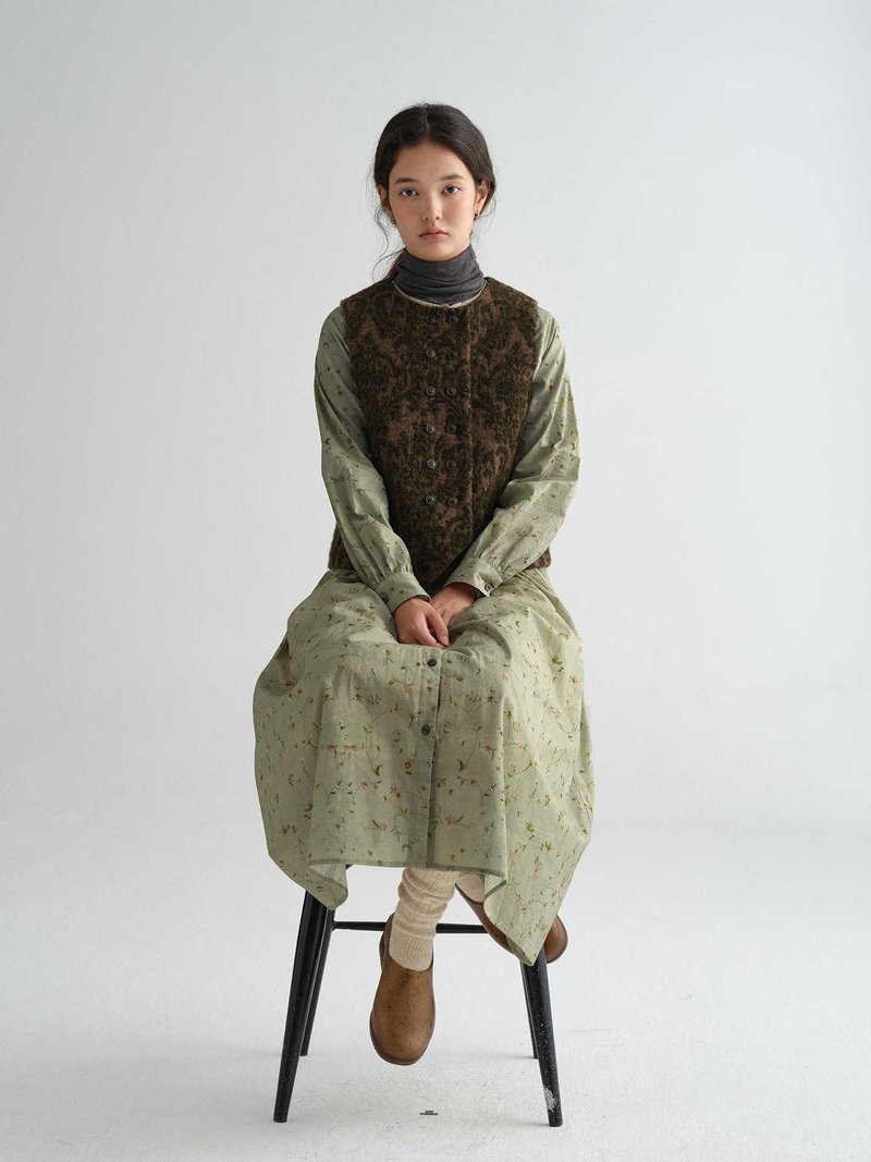 復古綠壁紙花紋提花針織羊毛雙排扣馬夾 - 背心/無袖上衣 - 棉．麻 紫色