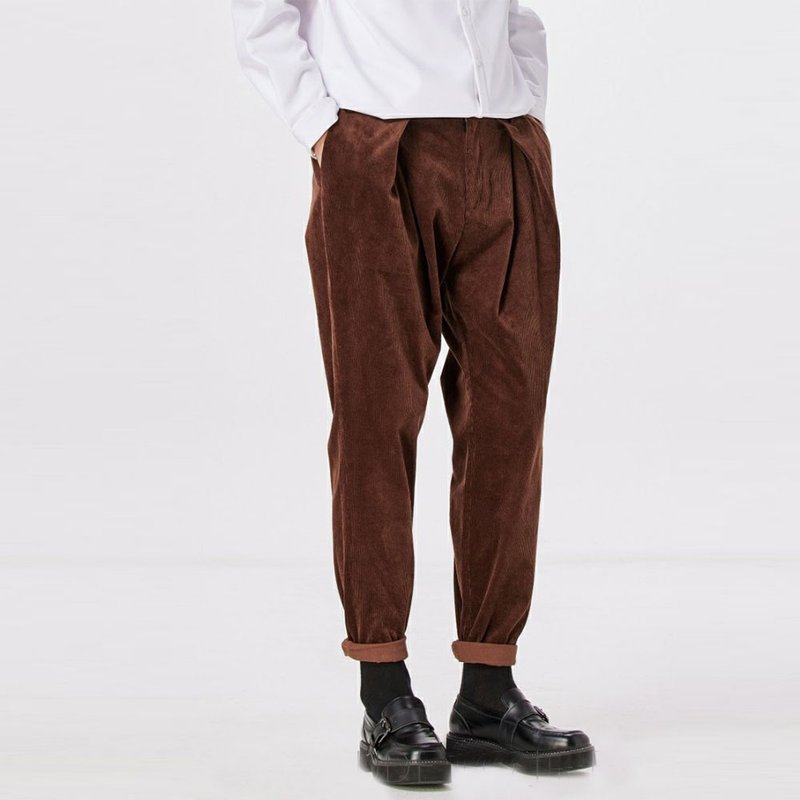 Corduroy straight canister men black leisure trousers nine points - กางเกงขายาว - วัสดุอื่นๆ 