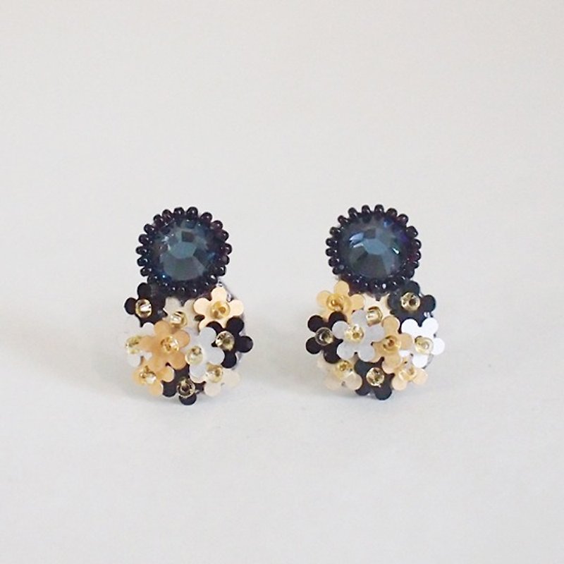 Earrings"bijoux & bouquet"navy blue - 耳環/耳夾 - 玻璃 藍色