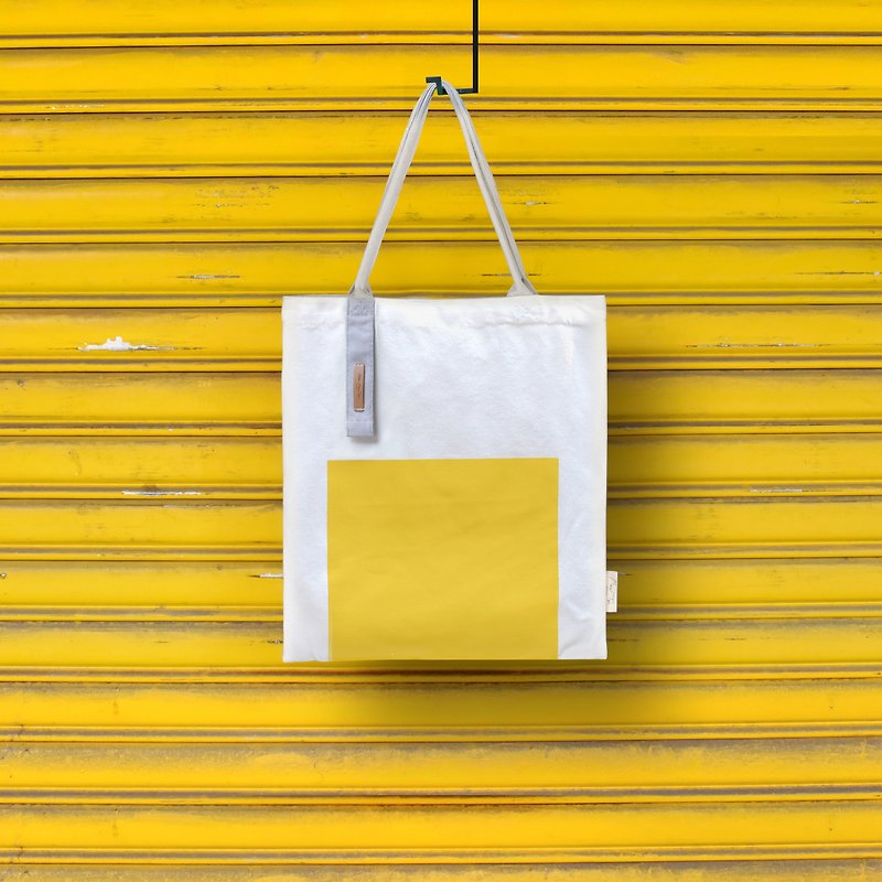 Colorful building block canvas bag x square yellow-shoulder and portable rainbow Love yourself and respect others - กระเป๋าถือ - วัสดุอื่นๆ สีส้ม