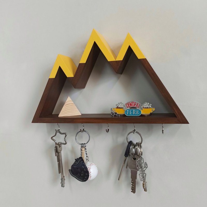 Wall key holder mini shelf in the shape of a mountains - 衣架/衣帽架/掛勾 - 木頭 