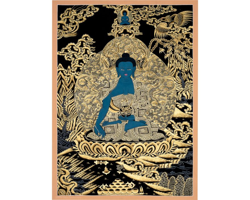 藥師佛唐卡 健康與和平的祝福 - 壁貼/牆壁裝飾 - 其他材質 多色