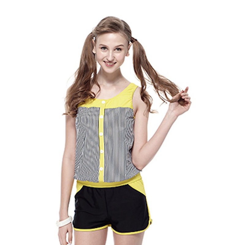 MIT  少女二件式連身褲泳裝 - 泳衣/比基尼 - 聚酯纖維 黃色