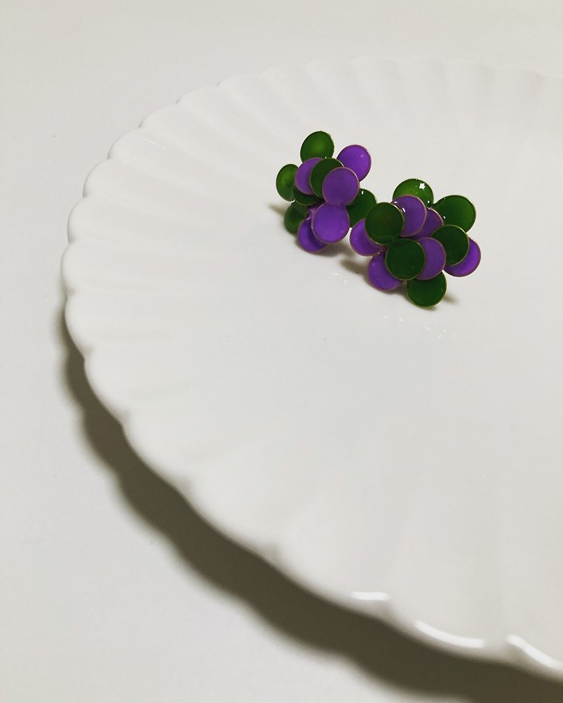 dot pierce green x purple - Earrings & Clip-ons - Other Materials Green