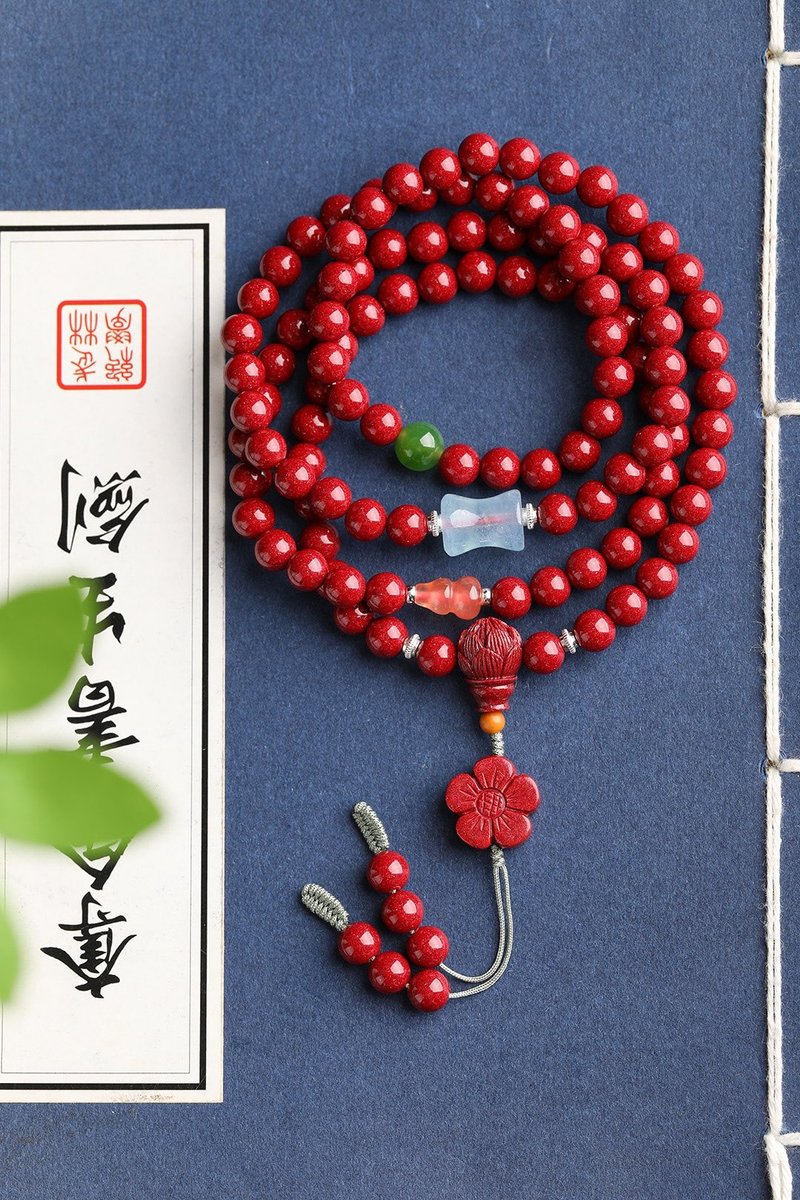 天然原礦硃砂精品紫金砂108顆佛珠手鏈 硃砂含量高達95%以上 - 手鍊/手環 - 寶石 