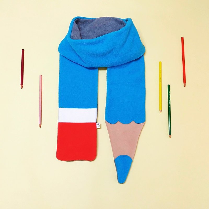 Mr.WEN - Powder blue Pencil scarf - ผ้าพันคอถัก - ผ้าฝ้าย/ผ้าลินิน สีน้ำเงิน