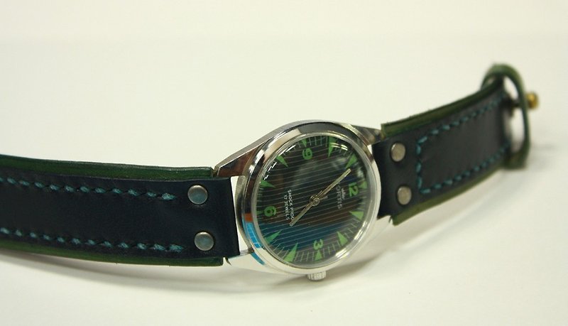 Original hand-color military Rong Army style vegetable tanned leather strap - Other - Genuine Leather Green