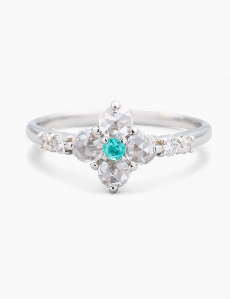 Pt900 Paraiba Tourmaline x Rose Cut Diamond Ring Limited to 1 piece - General Rings - Gemstone Blue