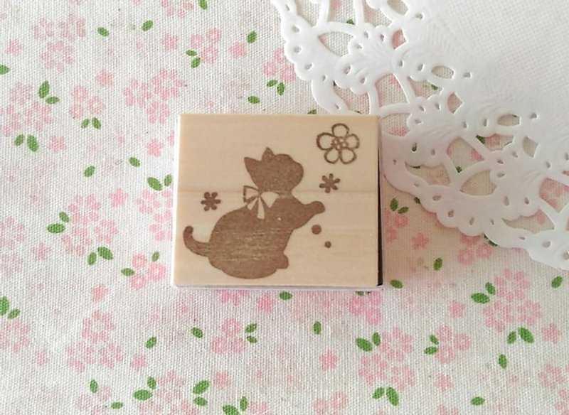 Flower and kitten's stamp - ตราปั๊ม/สแตมป์/หมึก - ยาง สีใส