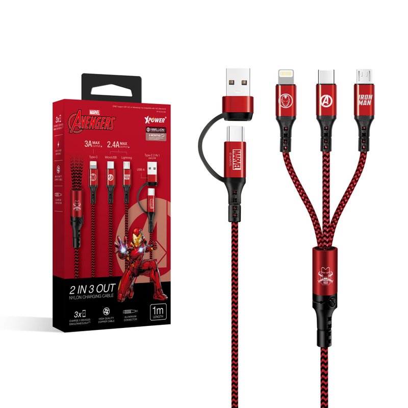 XPower x Marvel ACX3 Iron Man Series 2 out of 3 High Speed ​​Charging Braided Cable - ที่ชาร์จ - โลหะ สีแดง