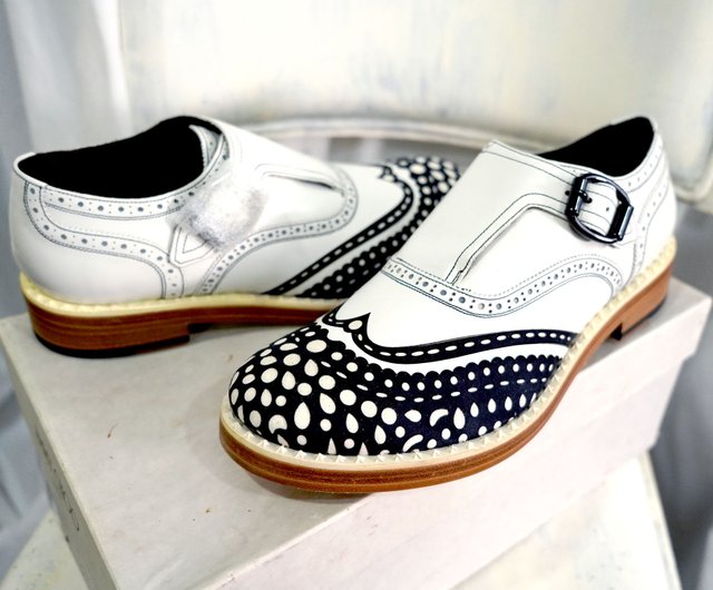 39.5号 靴 JIMMY CHOO ロイヤルブルーステッチ ホワイト 本革 牛革