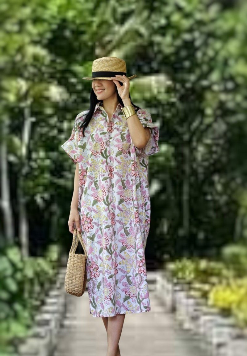 Prisha 連衣裙（印度手印）白 - 洋裝/連身裙 - 棉．麻 白色