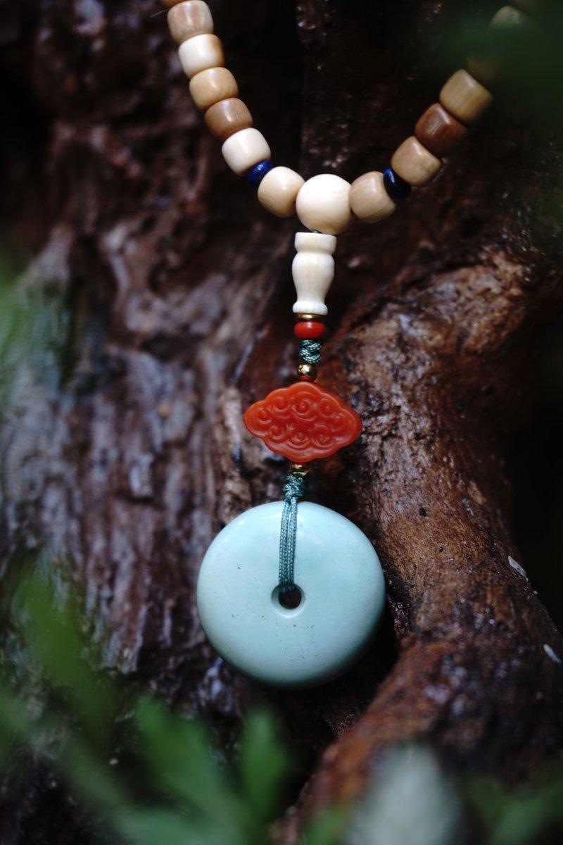 [Jingzhe] Natural Turquoise Peace Buckle Classical Meaning Necklace Pendant - สร้อยคอ - หยก 