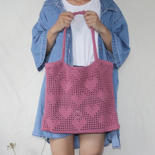intabrand Too Heart Personalized Pixel Arts Crochet Tote Bag ,Dark Pink Colour