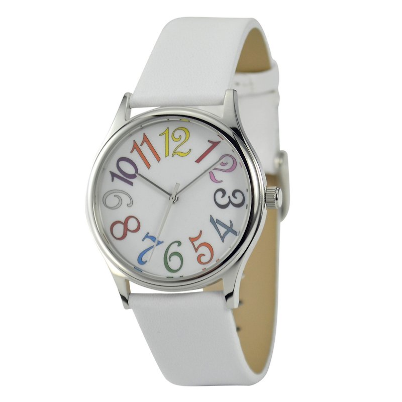 彩色粗體大數字手錶 白色皮帶- 全球免運 - 女錶 - 其他金屬 多色