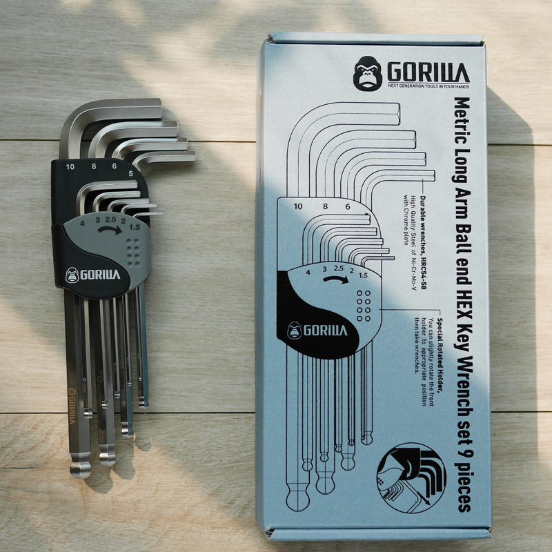 [Gorilla] 9in1 Precision and Durable Hexagon Ball Head Wrench Set Hexagon Wrench Made in Taiwan - Other - Other Metals Gray