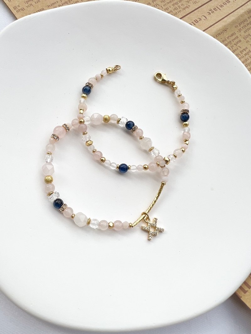 [Zodiac Double Chain Aquarius] Wind Zodiac Sign Pink Stone Kyanite Crystal Bracelet - สร้อยข้อมือ - คริสตัล 