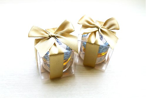 幸福朵朵 婚禮小物 花束禮物 甜蜜蜜-透明盒裝-瑞士進口hero蜂蜜小禮盒(金色緞帶)