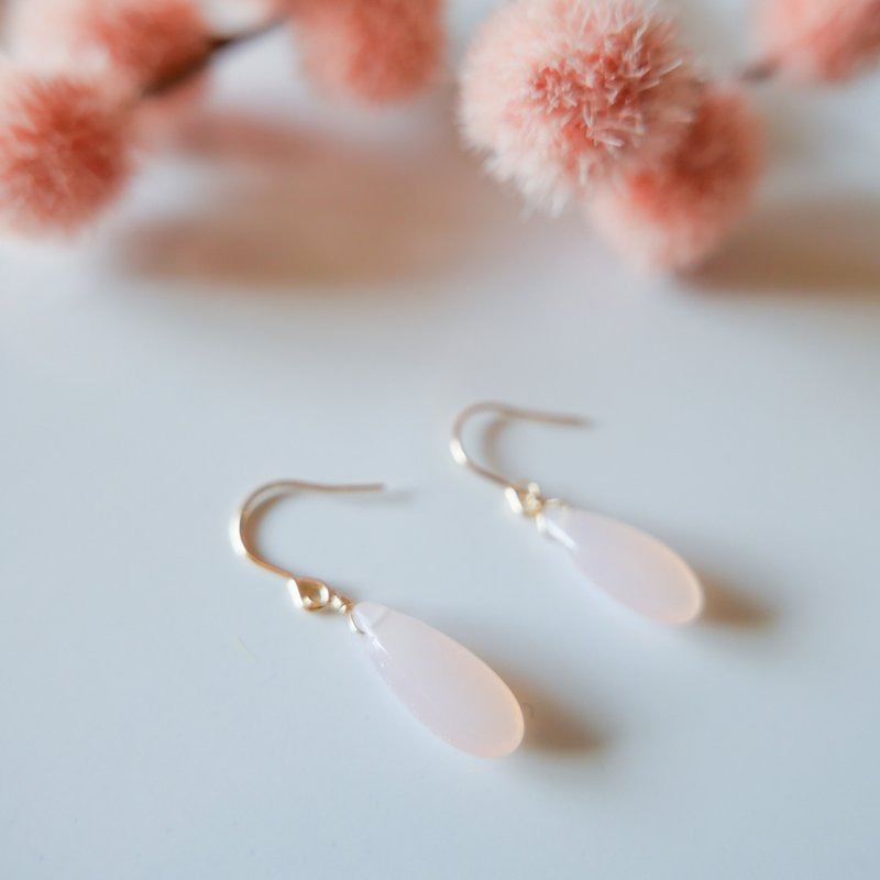 Gem Stone /14KGF   chalcedony Earrings - ต่างหู - เครื่องประดับพลอย สึชมพู