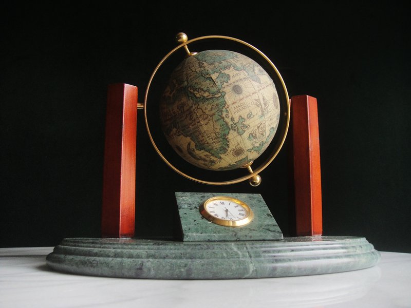 【老時光 OLD-TIME】早期二手台灣製大理石座地球儀座鐘組 - 擺飾/家飾品 - 其他材質 多色