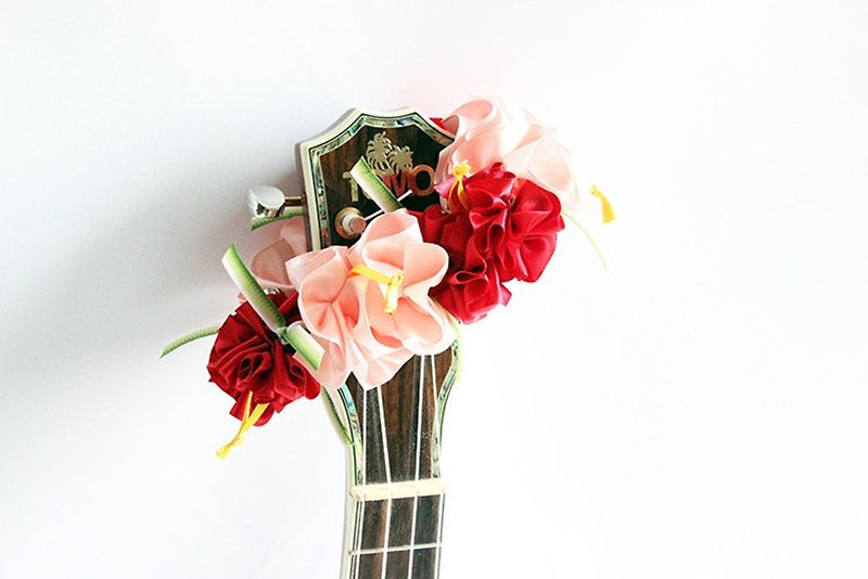 尤克里里专用的缎带饰品 烏克麗麗 尤克里里背带 芙蓉花 吉他吊飾 - 吉他配件 - 棉．麻 粉紅色