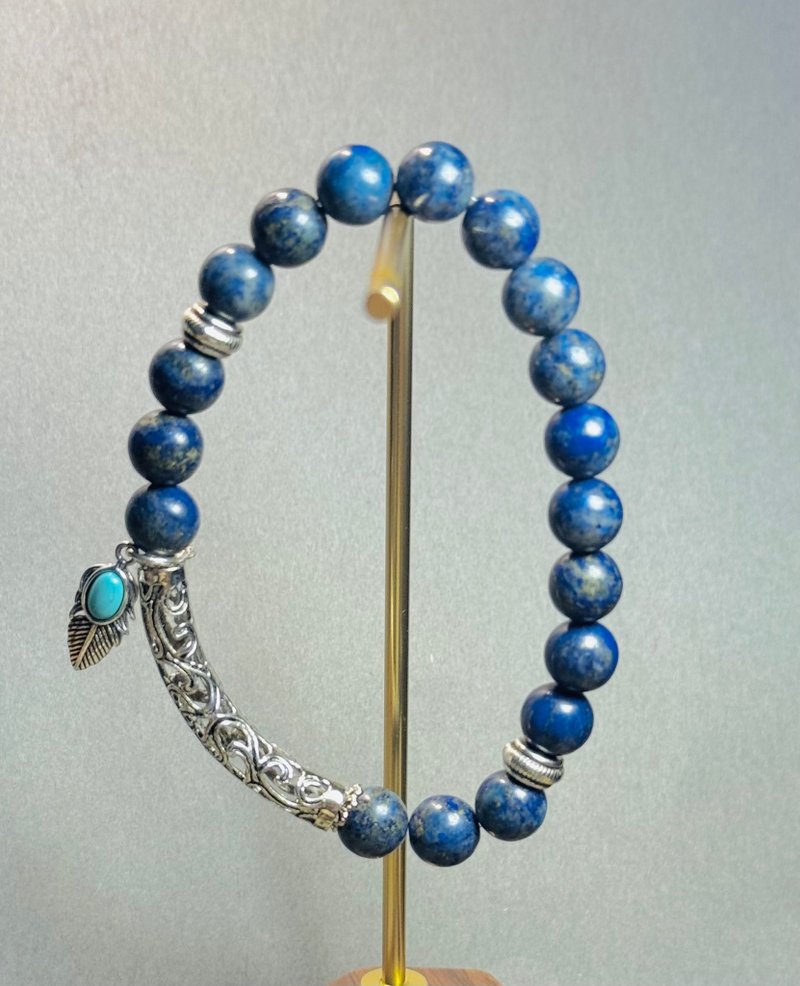 天然青金石 /泰銀羽飾/雕花銀管重點款/質感藍系設計 - 手鍊/手環 - 玉石 多色