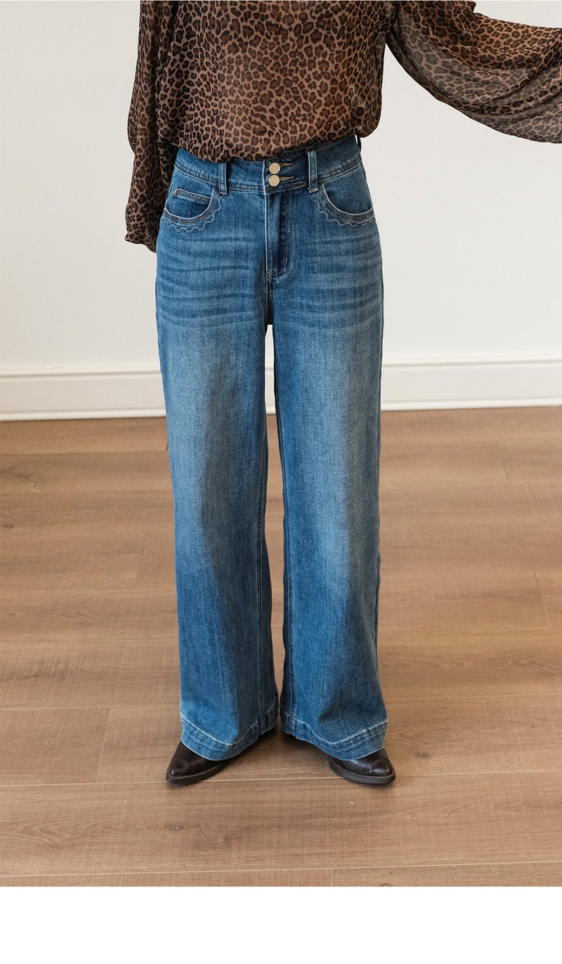 French Retro Casual Mid-Waist Loose Micro-Flare Straight Leg Jeans - Women's Pants - Cotton & Hemp 