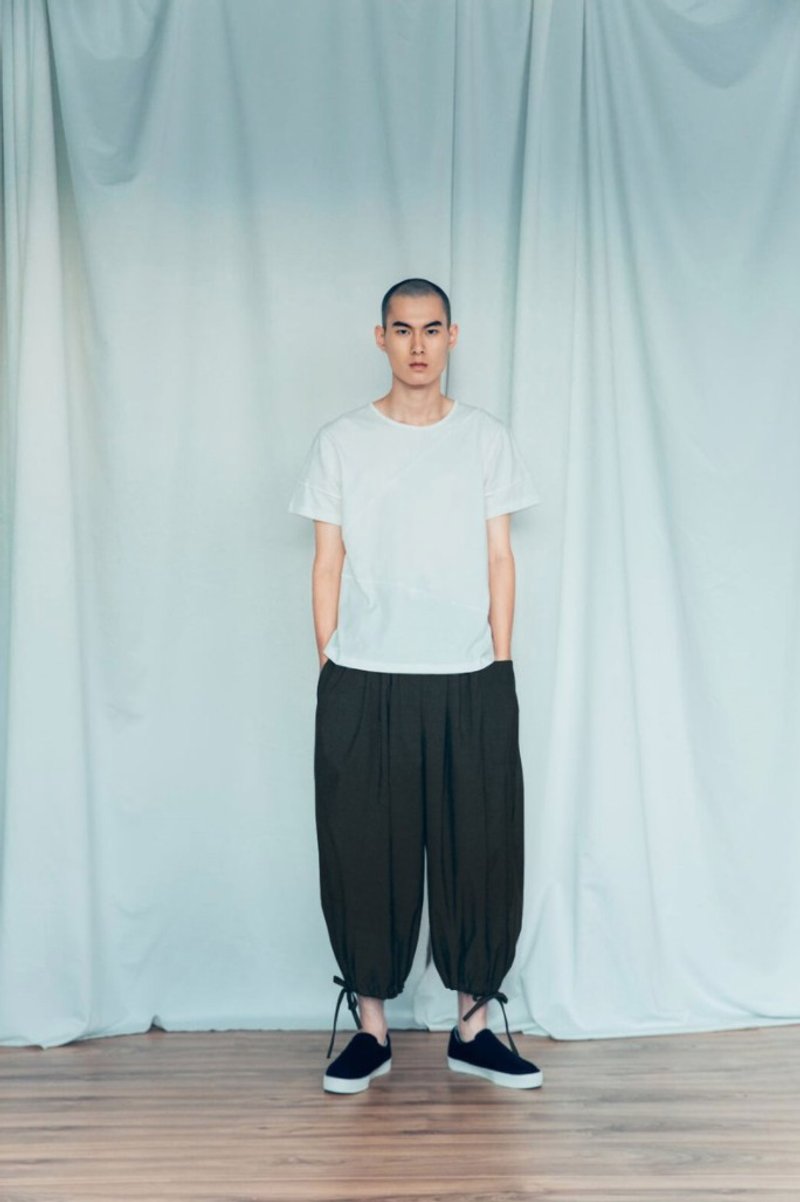 Parallel Time Strap Trousers (Black/Grey) Organic Cotton & Recycle - กางเกง - ผ้าฝ้าย/ผ้าลินิน สีดำ