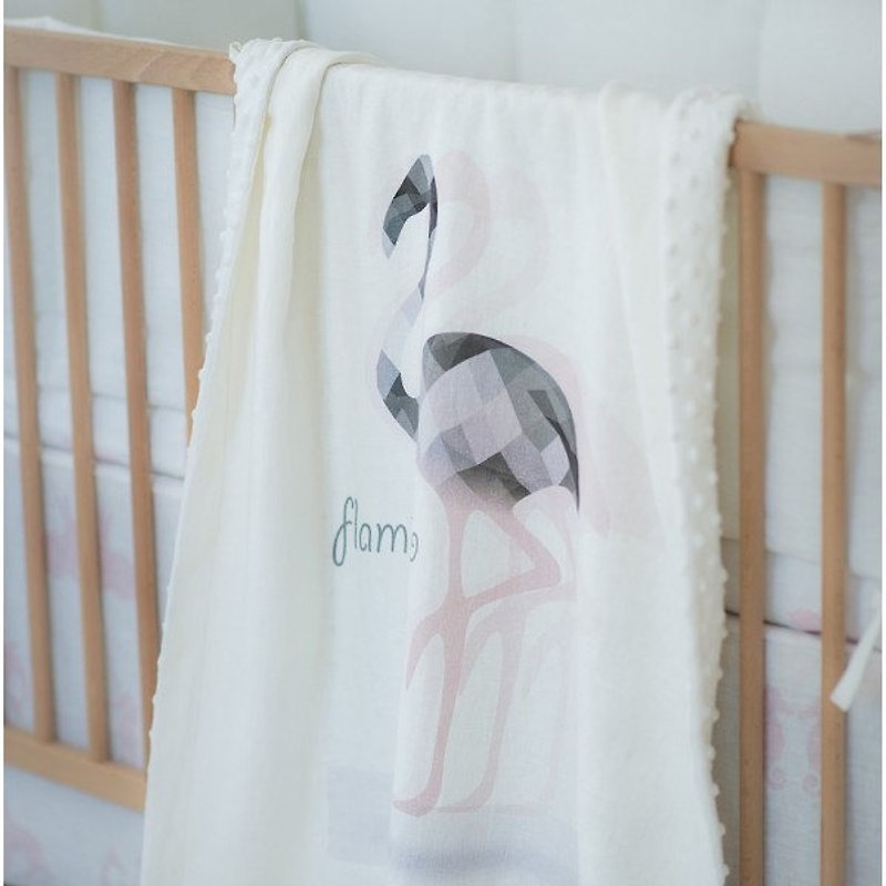 Linen quilt with flamingo print - 棉被/毛毯 - 棉．麻 