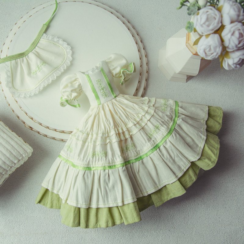 Lolita Style Blythe Dress Set Handmade Milk Creen Cotton doll 12 inch BJD - 公仔/玩偶 - 棉．麻 白色