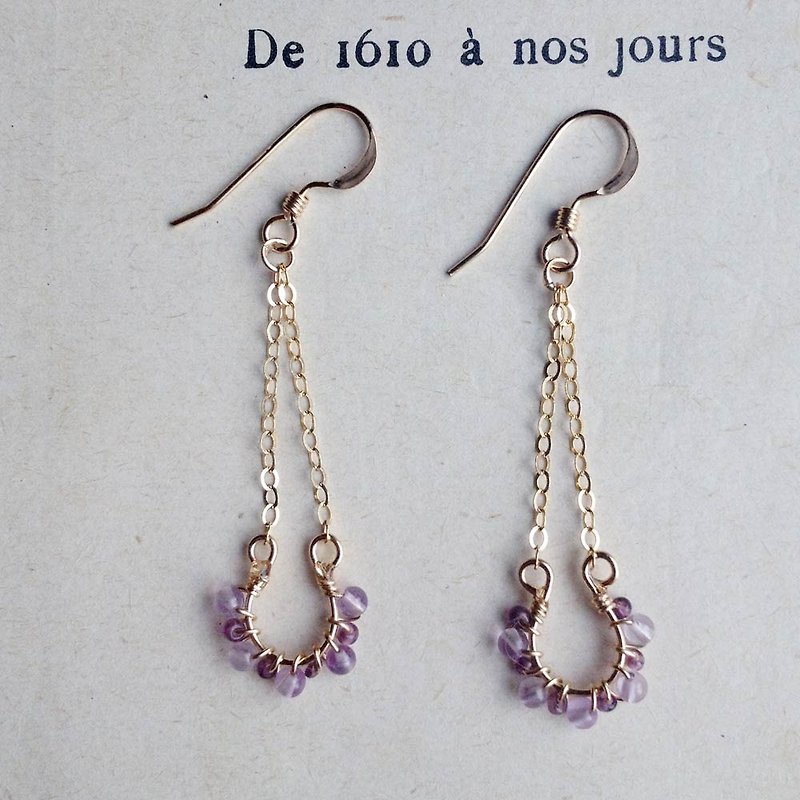 14kgf aquamarine and vintage beads petit hose shoe earring - Earrings & Clip-ons - Gemstone Purple