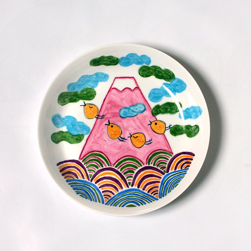 Mt. Fuji and the deep plate of wave zigzag, pink - จานเล็ก - เครื่องลายคราม สึชมพู