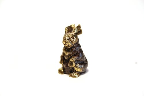 うさぎ、ウサギ-ブロンズのミニチュア像、金属製の置物
