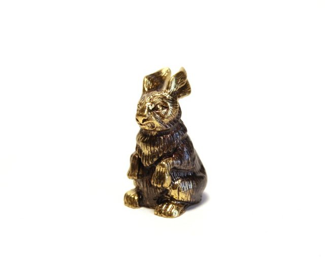 うさぎ、ウサギ-ブロンズのミニチュア像、金属製の置物