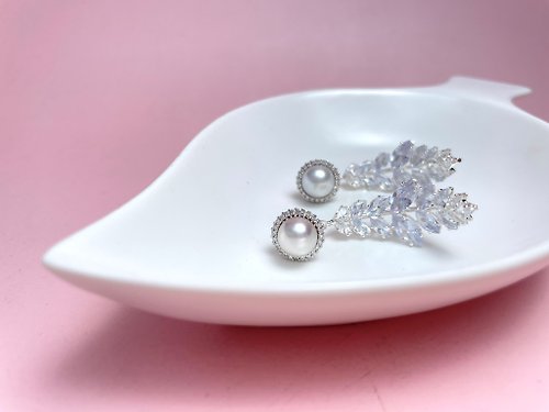 Athena珍珠設計 Akoya 天然海水珍珠 S925銀 耳針耳環