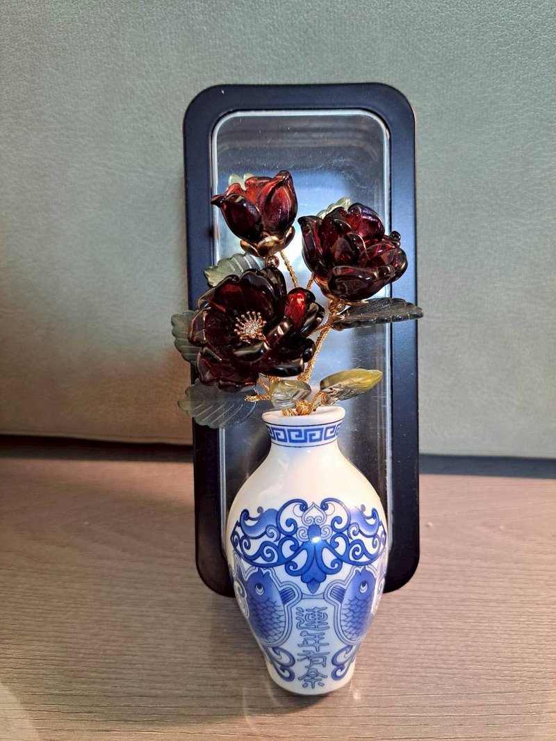 【中國風花瓶-紅玫瑰】磁鐵 ∕ 冰箱貼 ∕ 擴香瓶 - 擺飾/家飾品 - 玻璃 紅色