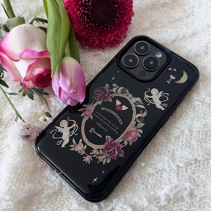 Fall in Love - Flower Black Phone case - เคส/ซองมือถือ - พลาสติก สีดำ