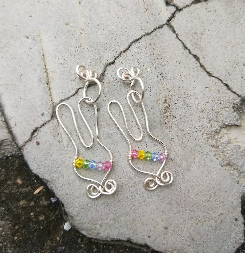 Hi *Rainbow Rabbit. metal wire. [Silver Bronze] Clip-On/Ear Hook - ต่างหู - ทองแดงทองเหลือง 